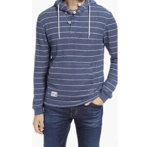 Johnnie-O Men’s Indigo Blue Stripe Outboard Terry Pullover Hoodie Sz L